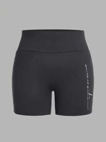 SHEIN LUNE 4pcs Set Plus Size Women High Waist Shorts, Casual Handwritten English Graphic Pattern, Suitable For Summer Suitable For Going Out Women's Sportswear