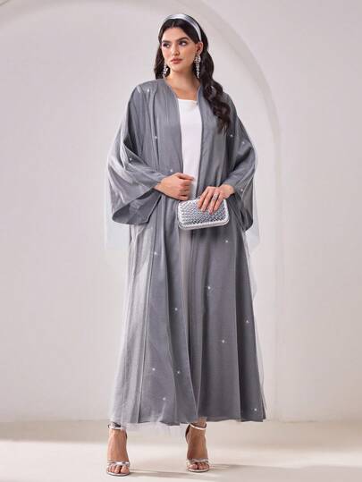 Al Najma 女士优雅银箔网眼阿拉伯长袍