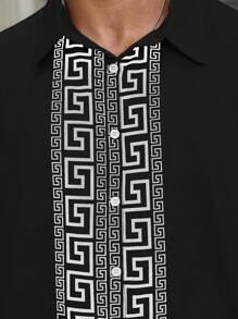 Manfinity Homme Heren effen patchwork-knoopsluiting, casual top met korte mouwen, dagelijks gebruik