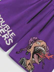 ROMWE MEN Street Life Men Heavyweight Boxy Fit Letter Graphic T-Shirt And Shorts Set - Black - View 3