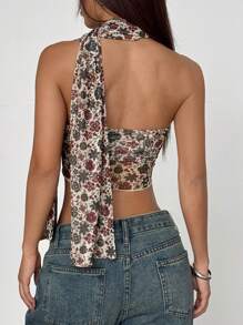 SHEIN EZwear Top de type camisole ample et décontracté avec imprimé floral minimaliste pour femmes - Multicolore - Voir 2