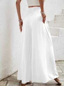 Easowa 度假休闲纯色阔腿裤 - 白色 - 查看 8