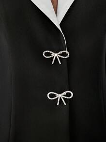 Chiquease 蝴蝶结装饰黑色西装外套，黑白拼布西装外套 - 黑色 - 查看 6