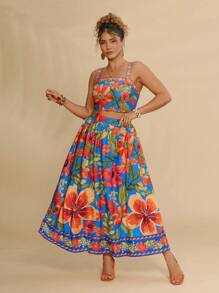 Travachic 2pcs Plus Size Floral Print Vest & Skirt Set, Casual Holiday Style - Multicolor - View 6