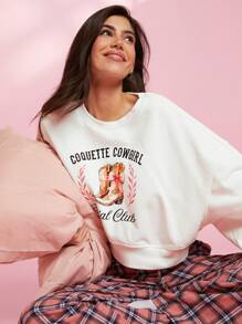 WESTFADE Coquette Cowgirl Social Club Cowboy Boot Graphic Crewneck Cropped Sweatshirt Cowgirl - White - View 5