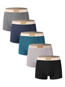 Manfinity Underwear&Sleepwear Basics Set de 5 bóxer tipo slips informales para hombre de unicolor con parches y estampado de letras