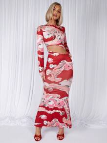COSMINA Women's Fashion Contrast Color Printed Hollow Out Dress - Multicolor - View 4