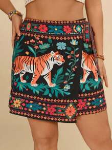 Travachic Falda holgada de cintura alta con estampado tropical, vestimenta casual de playa para mujer de talla grande