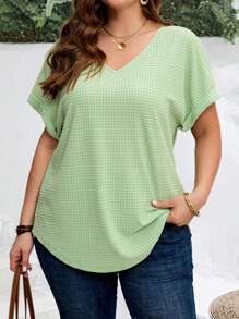 EMERY ROSE Plus Size Solid Color V-Neck Batwing Sleeve Minimalist Casual Top,Boho For Women/Summer,Vacation Outfits Woman