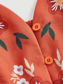SHEIN MOD Front Mid Floral Print Waist Fit Flared Vacation Dress In Orange,Beach Vacation,Country Concert Outfit,Beach Vacation Outfits,Western Wear Women