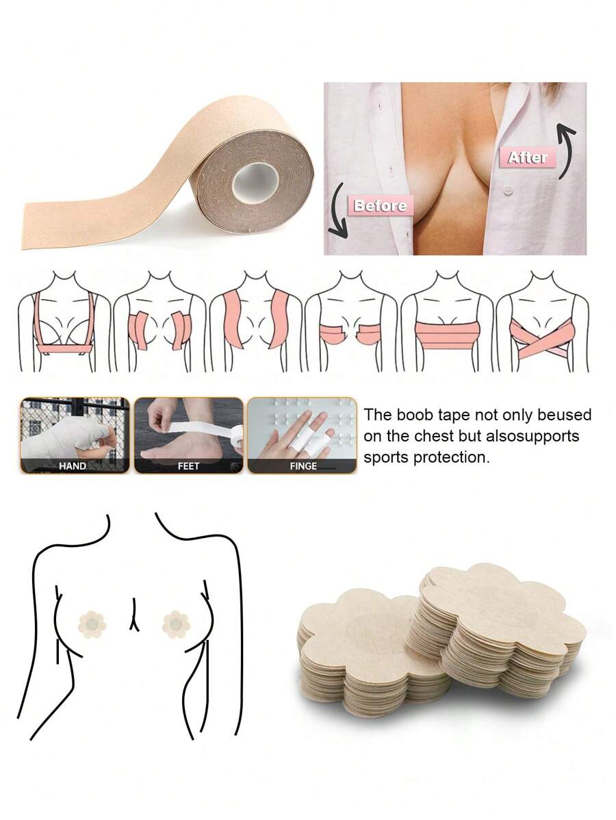 Non-Woven Flower Shaped Invisible Anti-Slip Nipple Covers For Daily Wear - Apricot - View 1