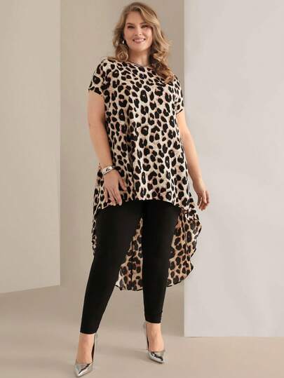 EMERY ROSE Blusa casual y elegante con estampado de leopardo, apta para uso diario, atuendos de primavera para mujeres, ropa elegante para mujeres de talla grande
