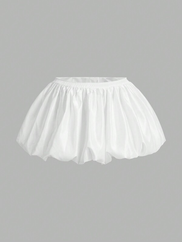SHEIN ICON Y2k Solid Color Low Waist Pleated Bubble Fower Mini Skirt