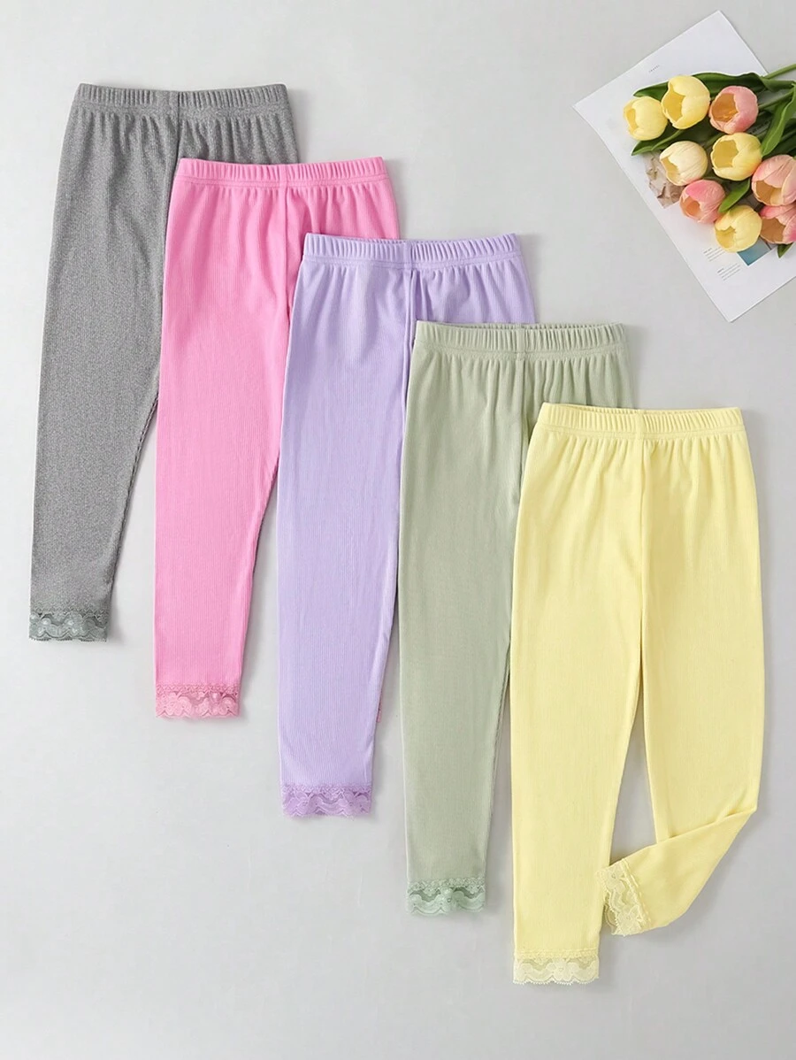5-Pack Girls Solid Color Basic Leggings, Casual Style - Multicolor - View 1