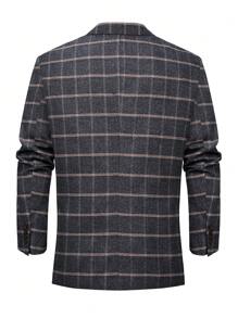 Manfinity Mode Plus Size Front Button Long Sleeve Pocket Plaid Casual Blazer