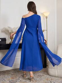 Modelyn Đầm midi tay loe một bên vai thanh lịch, phong cách cao cấp - Màu xanh lam - Xem 2