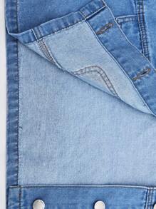 SHEIN CURVE+ Plus Size Women's Blue Denim Lapel Short Sleeve Cropped Jacket, Fall Women Clothes - Medium Wash - View 7