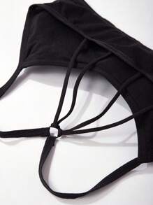 1pc Black Solid Color Seamless Wireless Crop Top Camisole Undershirt For Teen Girls - Multicolor - View 3