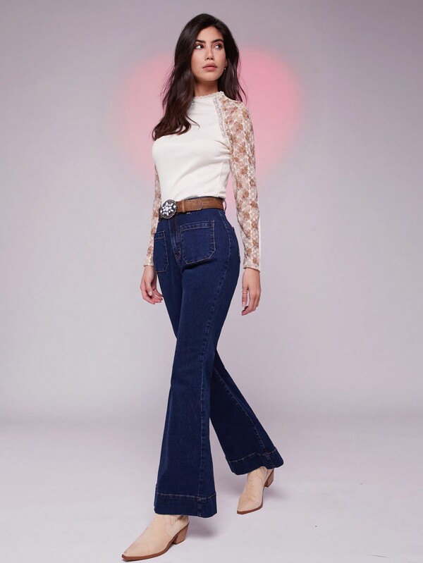 WESTFADE Spring Summer Outfit High Rise Fitted Flared Denim Jeans