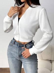 SHEIN EZwear LentekledingSolide rits-crop bomberjack