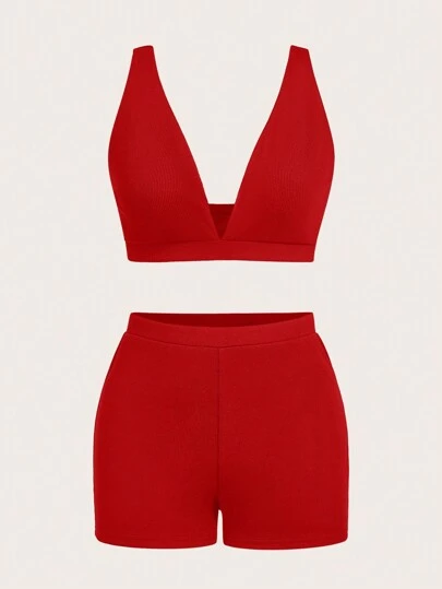 Slaydiva 2pcs/Set Women's 2024 Spring/Summer Sleeveless Vest And Stretchy Shorts Outfit