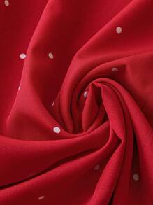 SHEIN LUNE 优雅通勤简约可爱休闲女装时尚百搭畅销波尔卡圆点图案面料领长无袖开衫衬衫裙，红色和白色，大码，春/夏/秋季 - 紅白色 - 查看 4