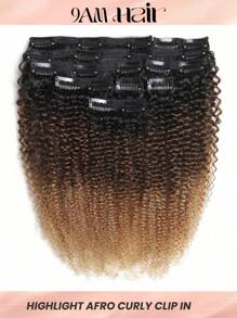 8pcs Afro Kinky Curly Clip In Highlight Virgin Human Hair Extension Clip-In Hair Extension Ombre Blonde Weft Hair Extension Hair Weaves Ombre Color Hair Extensions - SNatural/4/27 - View 1