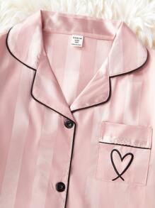 Genkimix Kids 3pcs/Set Girls Casual Watermelon Print Striped Short Sleeve Cardigan, Shorts And Pants, Coordinated Loungewear