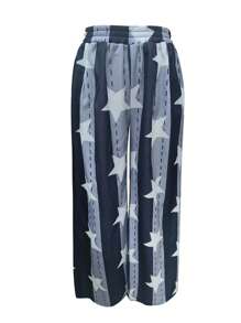 SHEIN Manfinity Dauomo 男式休闲撞色条纹和星星印花运动裤 - 彩色 - 查看 4