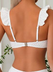 Summer Solid Color Textured Fabric White Pushup Halter Neck Women Bikini Set