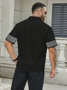 Manfinity Homme Heren effen patchwork-knoopsluiting, casual top met korte mouwen, dagelijks gebruik