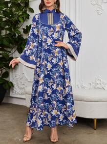 Al Najma Fashionable Retro Printed Dress, Casual & Elegant Design For Spring, Versatile For Work & Daily Wear, Kaftan & Jalabiya
