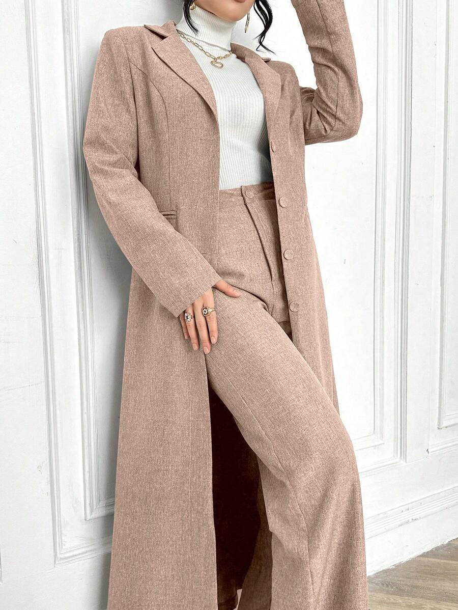 Modelyn Women's Woven Grey Collared Long Sleeve Slim Fit Suit Set - Brown - View 1