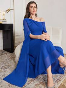 Modelyn Đầm midi tay loe một bên vai thanh lịch, phong cách cao cấp - Màu xanh lam - Xem 5