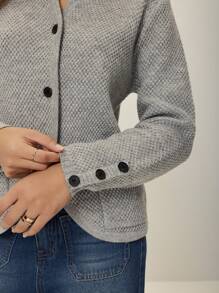 Poéselle Women's Casual Solid Color Cardigan With Pockets, Autumn/Winter - Grey - View 6