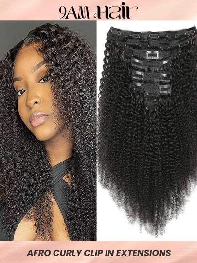 8 peças de extensão de cabelo humano afro crespo cacheado, preto natural, com clipe, para aplique de trama, aplique de cabelo, extensões de cabelo