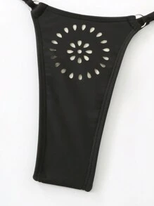 Swim SXY 2 件纯色微三角吊带无垫性感比基尼套装，春假节日波西米亚风，适合夏季海滩度假 - 黑色 - 查看 3
