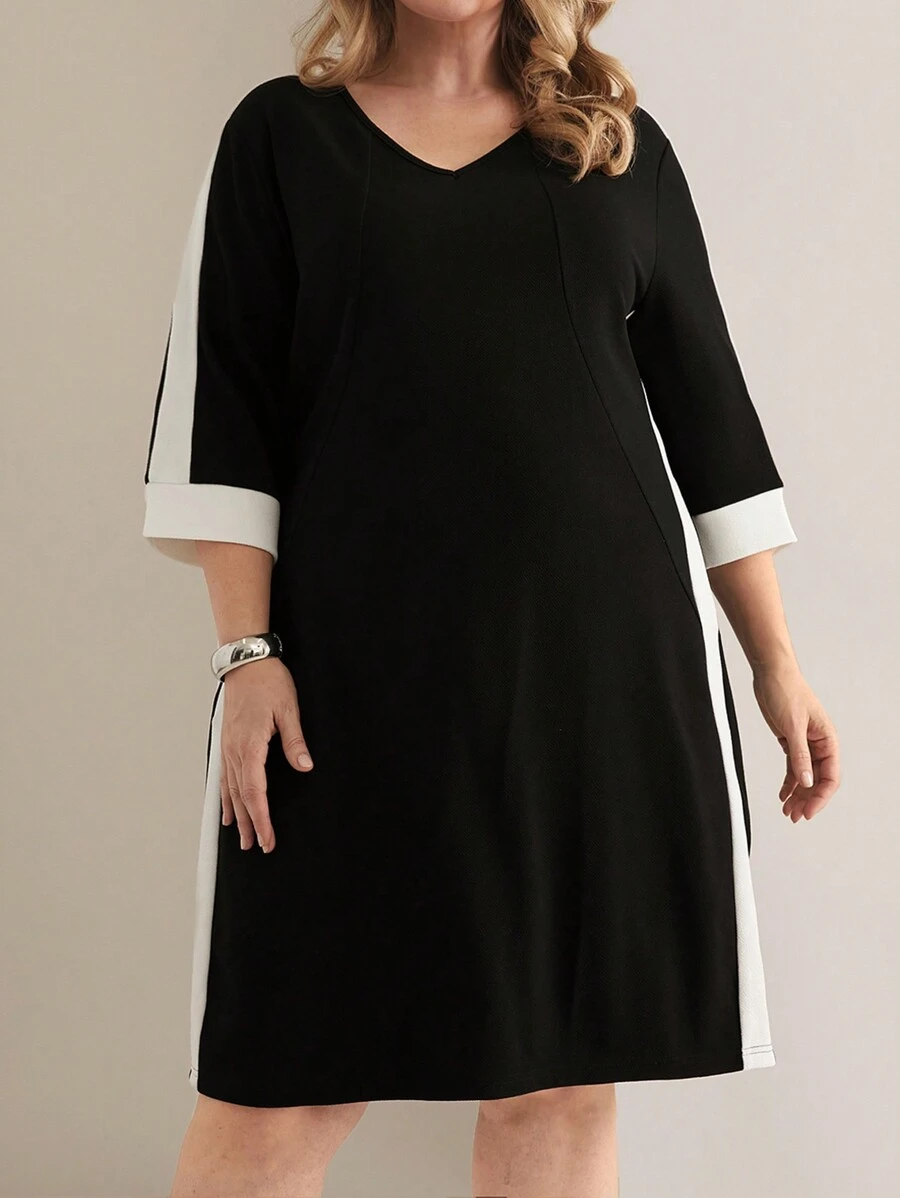 EMERY ROSE Abito nero casual e minimale di tutti i giorni, taglie comode - Bianco e nero - Visualizzare 1