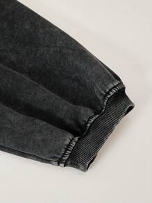 SHEIN EZwear Sudadera holgada de manga larga con estampado gráfico, tipo básico/rapero, en color negro lavado, para mujer en primavera/verano - Negro - Ver 6