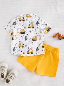 2pcs Baby Boys Simple Fashion Cartoon Car All-Over Print Short Sleeve T-Shirt And Pants Set 2pcs Baby Boy Summer Fashionable Crown Print Short Sleeve Shirt And Short Set Baby Boy Clothes Summer 2 Pieces Set Baby Boy Letter All Over Print Short Sleeve T Shirt And Short Set Baby Boy Summer Clothes Short Sleeve Short Sleeve Baby Unisex 2 Pieces Short Sets Holiday Travel Releax Summer Clothes - Yellow - View 2