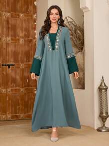 Al Najma Elaborately Crafted Beaded & Embroidered Loose Abaya Dress For Women, Arabian Dresses