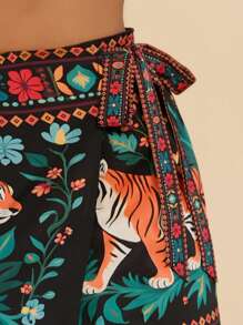 Travachic Falda holgada de cintura alta con estampado tropical, vestimenta casual de playa para mujer de talla grande