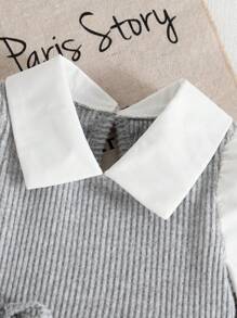 Souflis Souflis Toddler/Baby Girls Solid Color Patchwork Bow Decor Casual Top And Pants Set - Grey - View 8