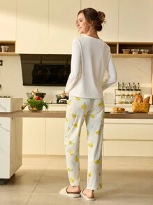 CoupledUp Women Cartoon Print Long Sleeve Pajama Set - Multicolor - View 2