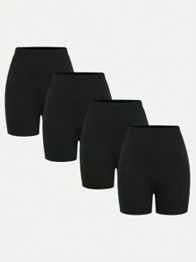 SHEIN Girlism 少女 4 件套黑色休闲/家居服/百搭/运动紧身裤、自行车短裤和百搭紧身裤，买 1 送 4 - 黑色 - 查看 1