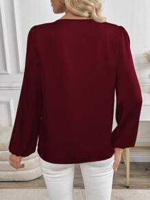 SHEIN Clasi Damen V-Ausschnitt Pailletten Patchwork Party Elegant Präzise Knitterfrei Glänzend Langarm Bluse, Herbst/Winter