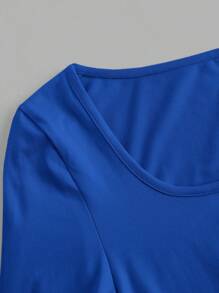 SHEIN EZwear 3件組女款休閒純色黑色、鈷藍色、白色短袖修身短版T恤，適合秋冬，日常上班穿搭上衣 - 彩色 - 查看 3