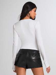 SHEIN BAE Women's Solid Color Lace Patchwork Long Sleeve Casual Slim Fit T-Shirt