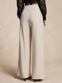 Almamuse Women's Asymmetrical Waist Design Wide Leg Pants
