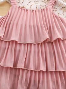 SHEIN Leap Crew Babygirl 夏季可爱假期粉色荷叶边吊带上衣和裤子套装 - 粉色 - 查看 5